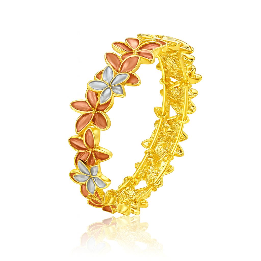 KC gold plated floral enamel bangle bracelet with hand-painted petals