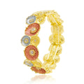 KC gold plated floral enamel crystal bracelet with handcrafted tri-color flower design and stretch fit