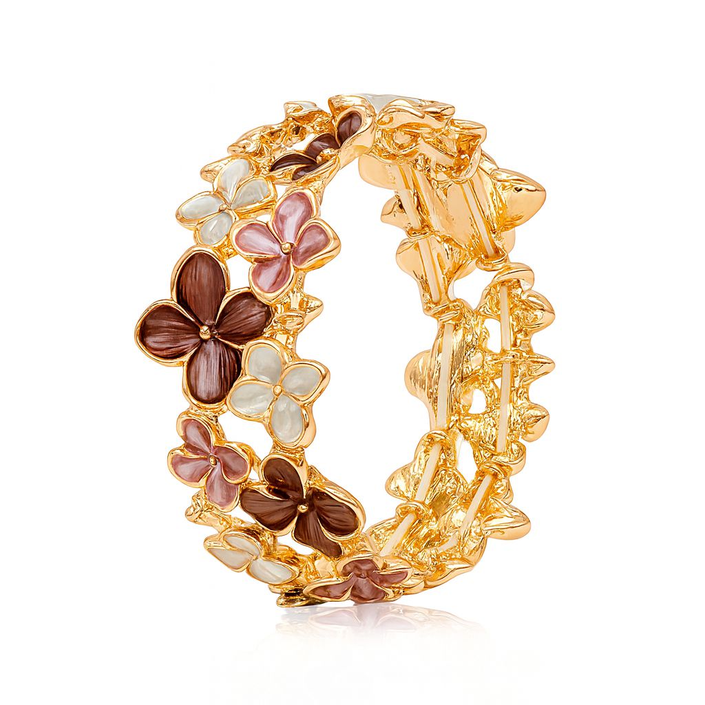Hand-painted floral enamel bracelet set in gold for women
