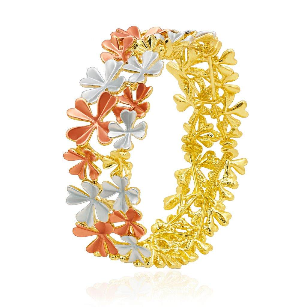 Floral gold enamel stretch bracelet with hand-painted petals