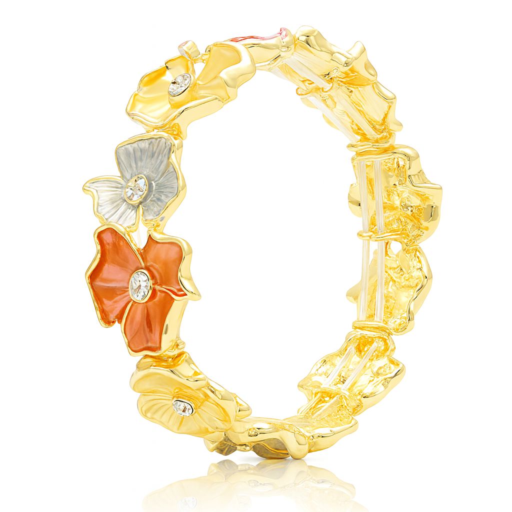 Hand-painted floral enamel gold bracelet for women, KC gold plated alloy bangle