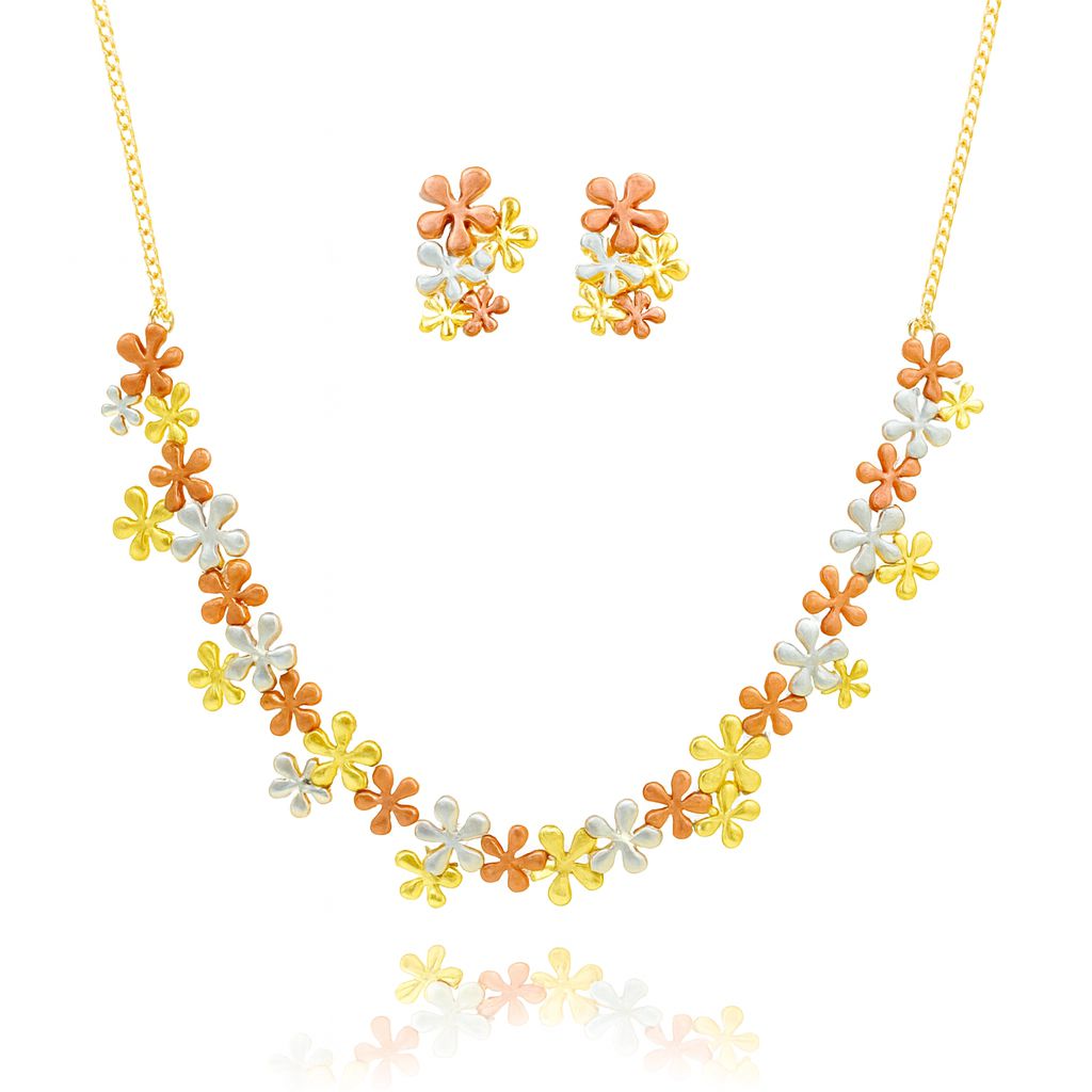“KC gold plated floral enamel necklace and matching earrings set”