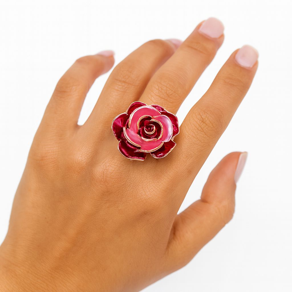 Adjustable KC gold plated rose statement ring for women
