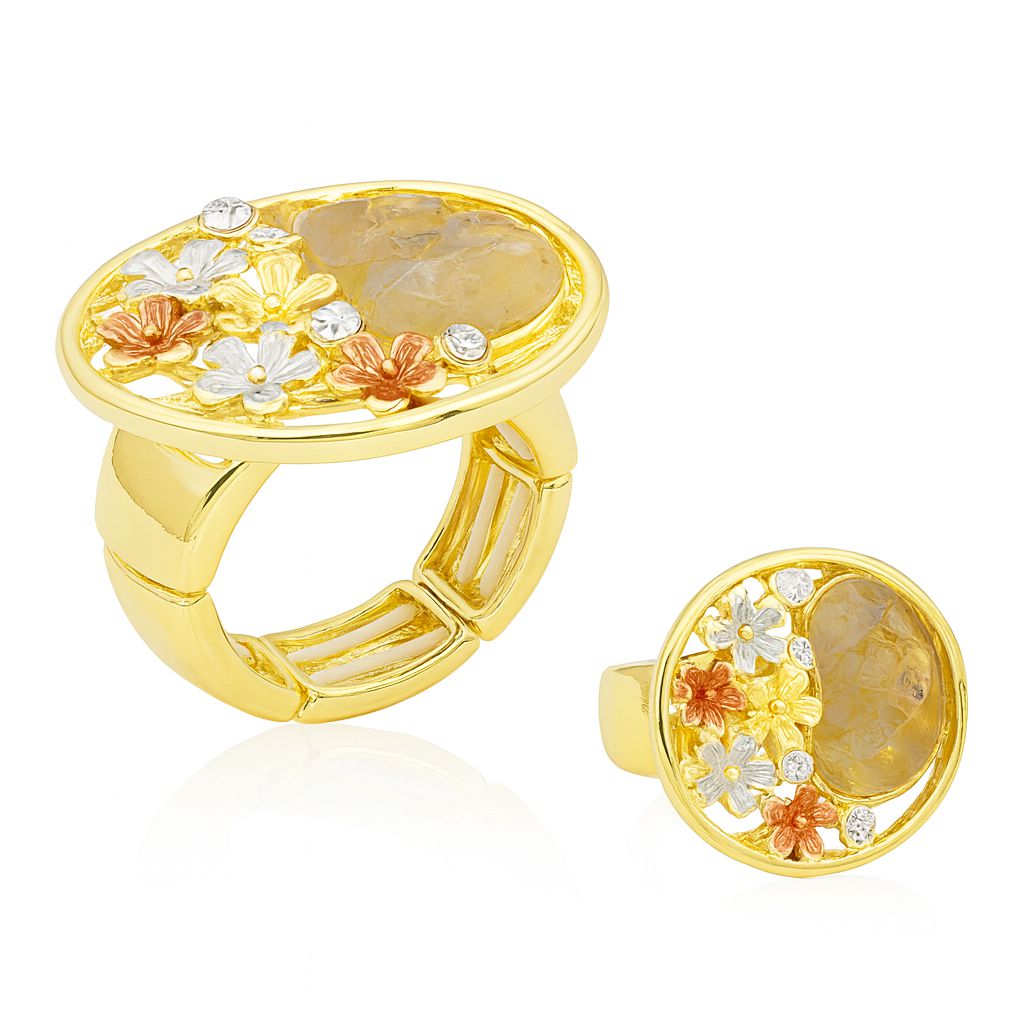 KC gold floral gemstone statement ring for women