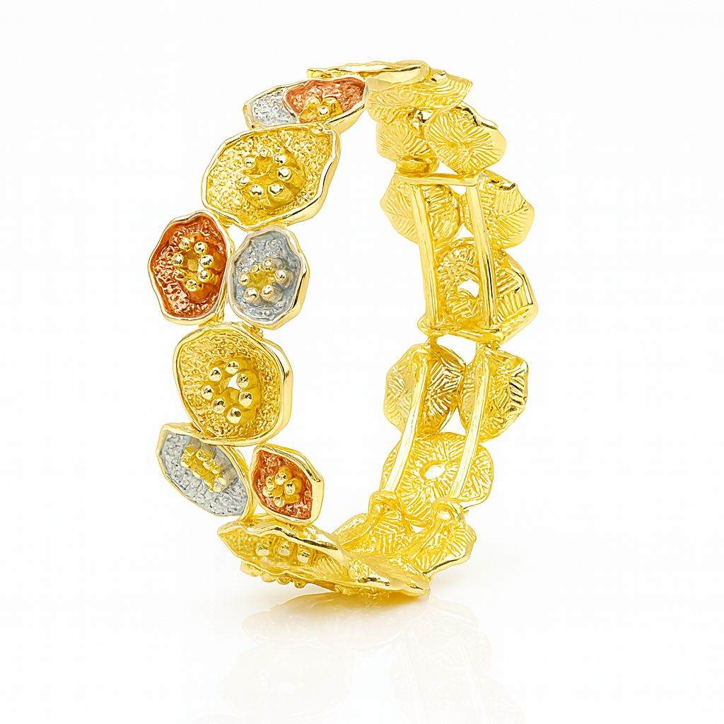 “KC gold plated floral bangle bracelet with colorful enamel flowers”
