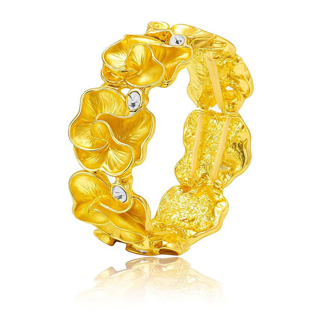 Gold floral enamel bangle bracelet for women