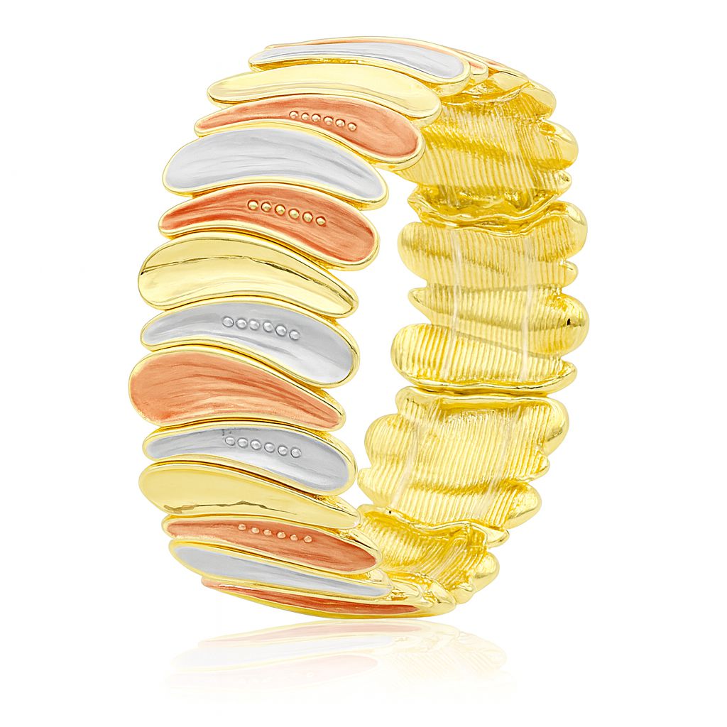 Gold floral enamel bangle bracelet for women