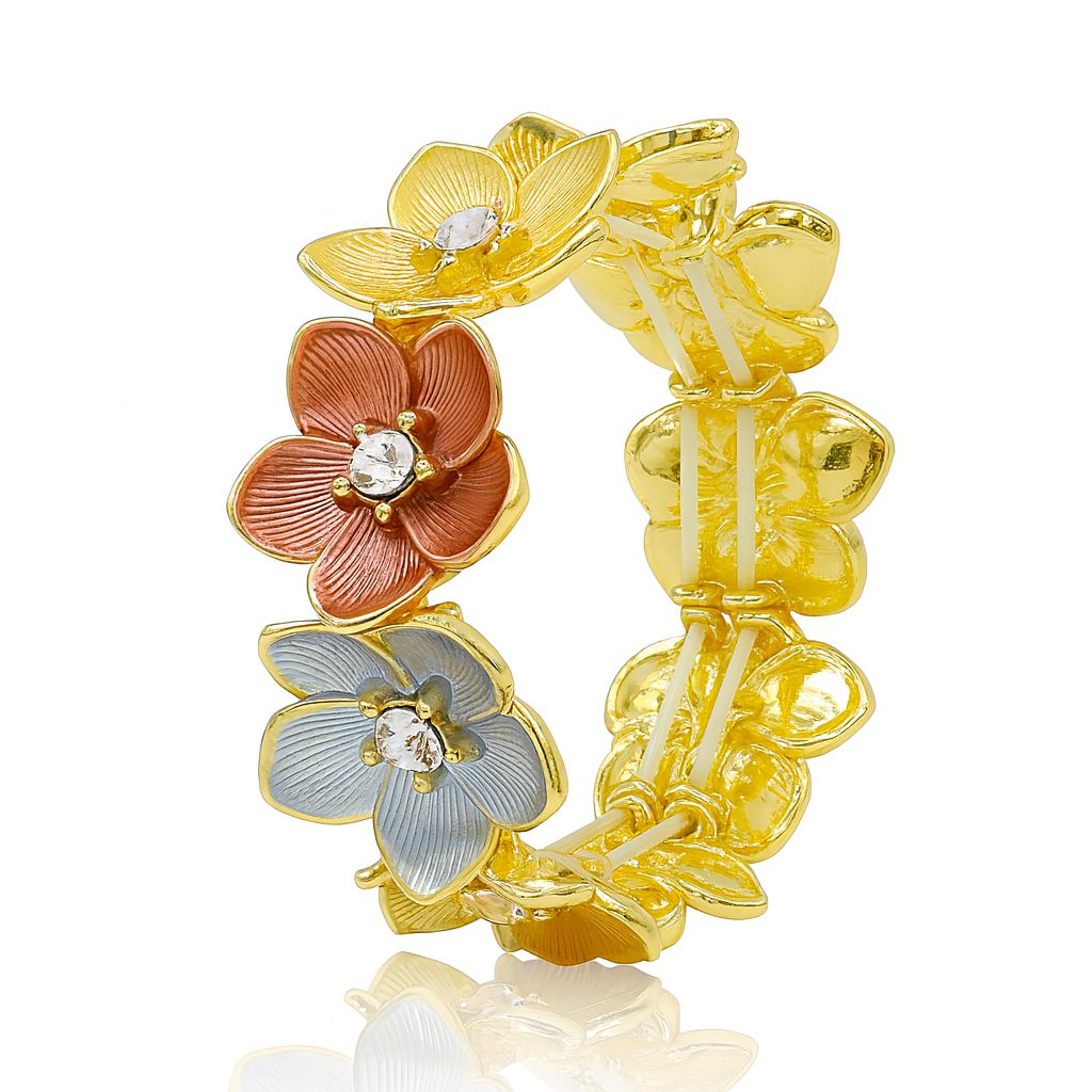 Hand-painted floral bracelet in KC gold plating