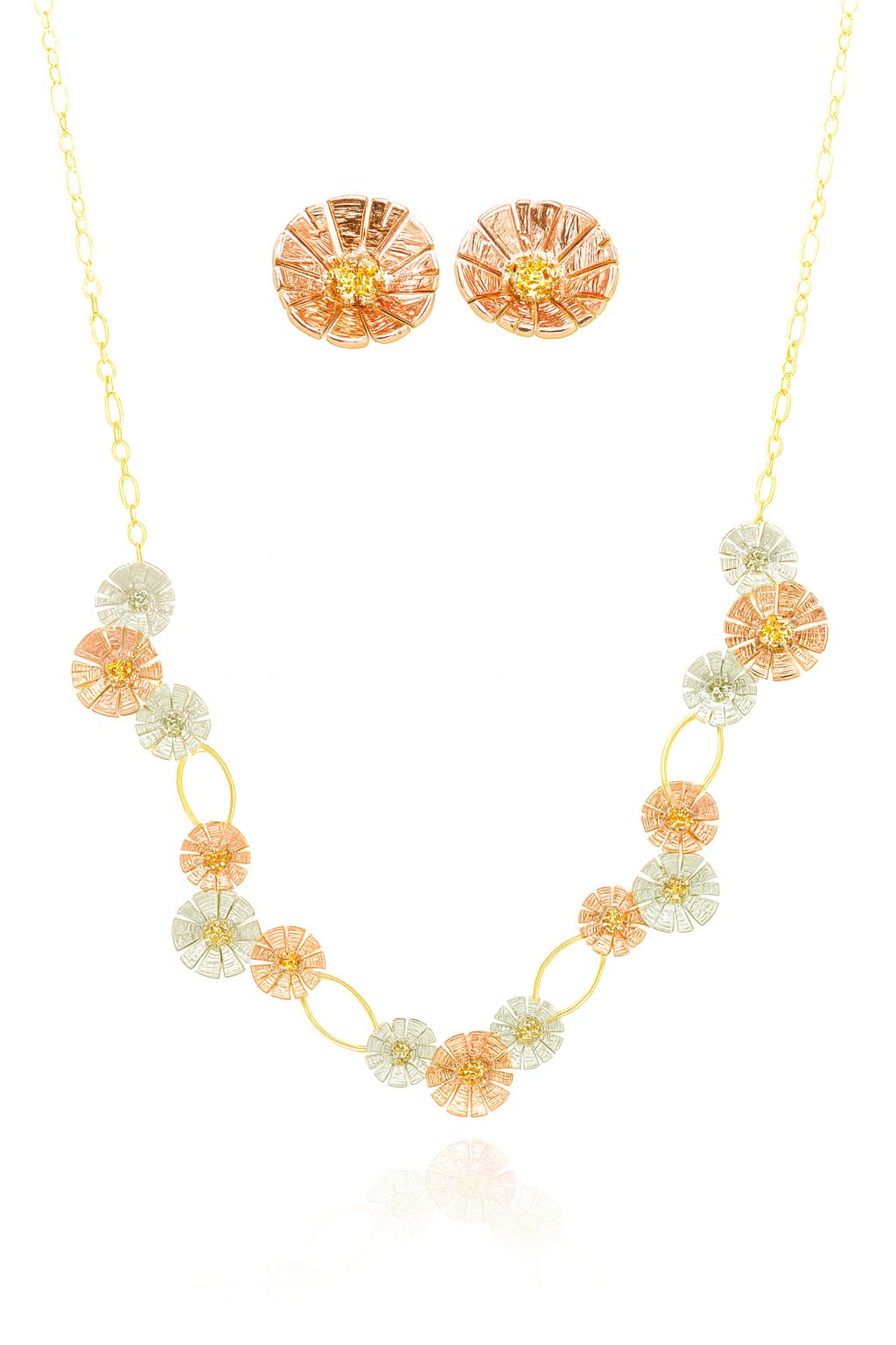 Hand-painted floral necklace and earrings set in KC gold