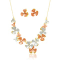 Hand-painted floral necklace and earrings set in KC gold on model