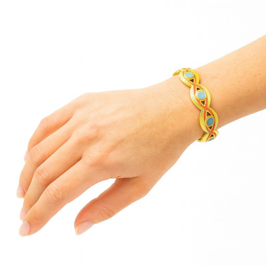 KC Gold Plated Hand-Painted Enamel Bangle Bracelet for Women | Colorful Alloy Jewelry