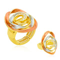 Gold spiral rose statement ring with hand-painted enamel petals