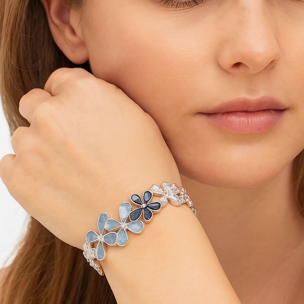 Hand-painted floral enamel bracelet for women