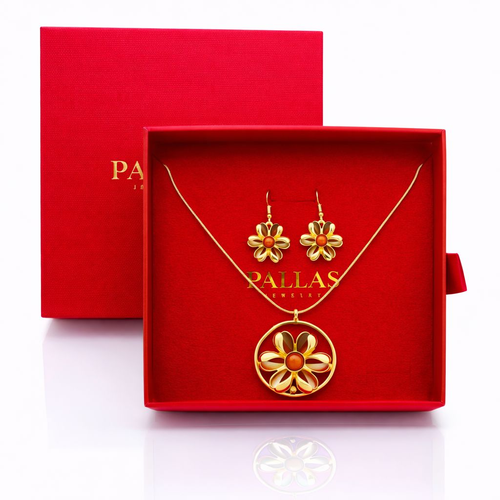 Hand painted enamel flower jewelry set in gift box for women