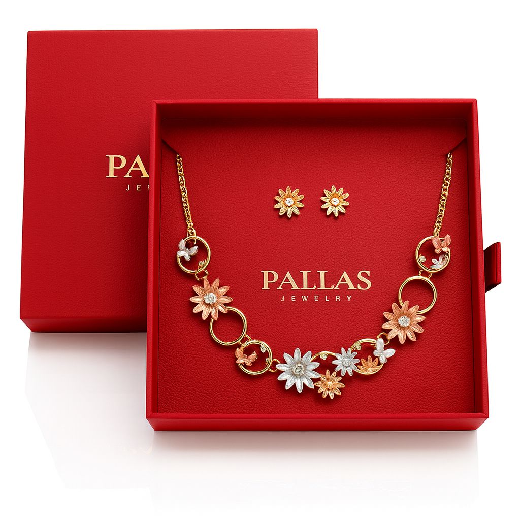 Gift box with floral enamel jewelry set for women
