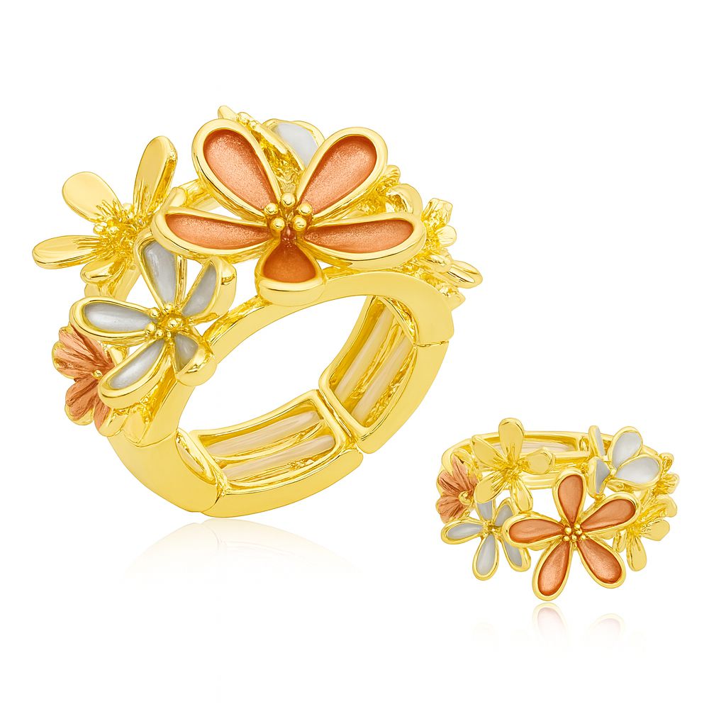 Hand-painted flower petal ring with KC gold plating – front view