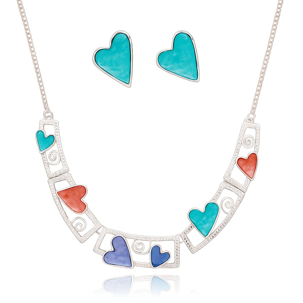 Framed heart necklace and earrings set with KC gold plated alloy