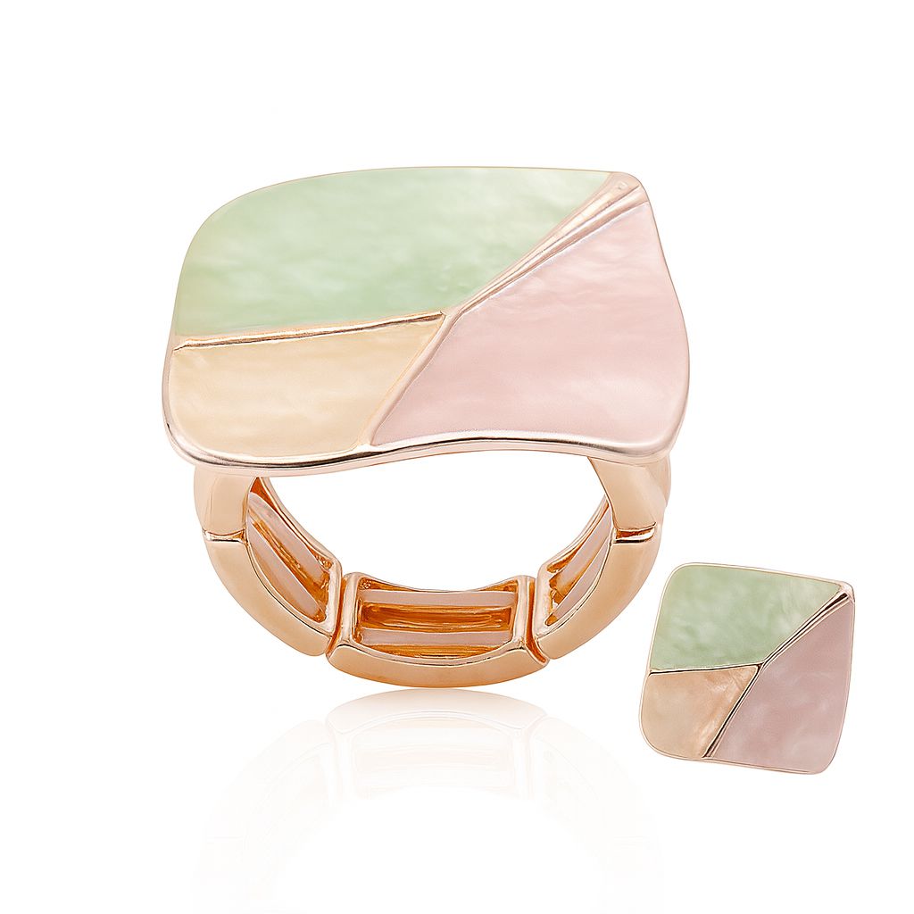 Geometric color block ring with pastel enamel and KC gold plating