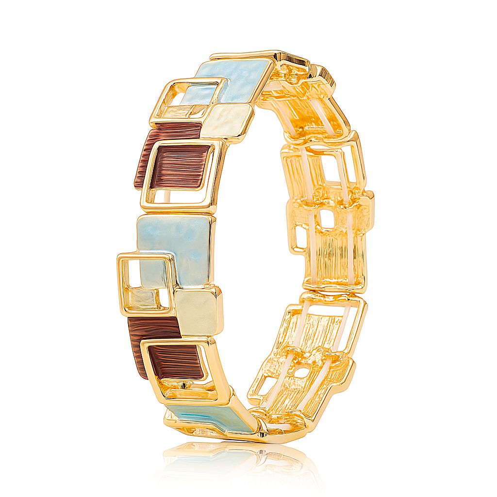 Geometric gold-plated enamel bracelet with square link design