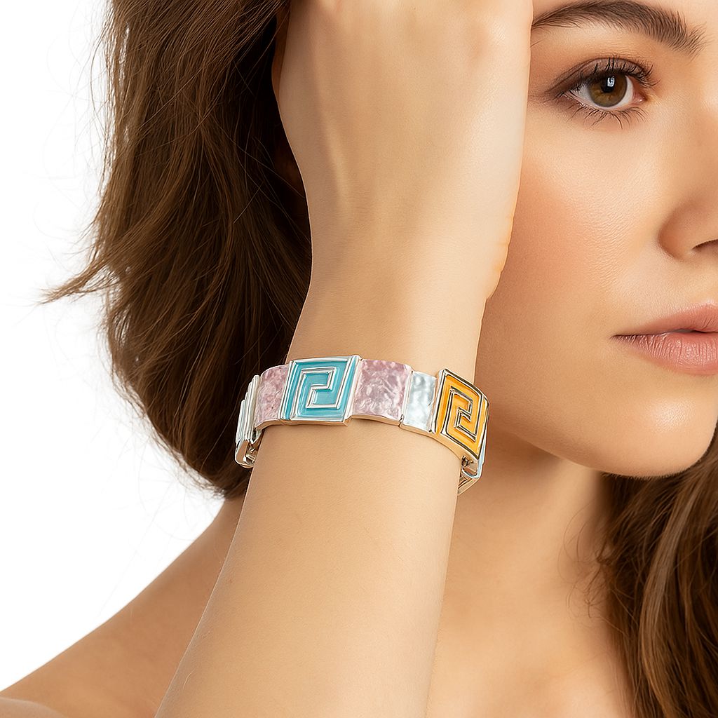 KC gold plated alloy bracelet with pastel enamel panels