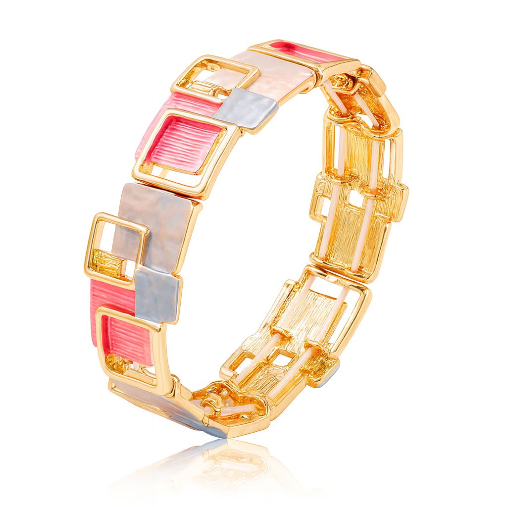 Geometric enamel bracelet set in pink white and grey with KC gold plating