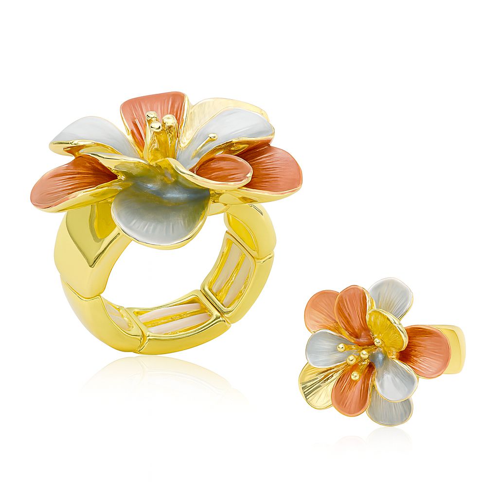 Geometric gold plated enamel flower ring for women