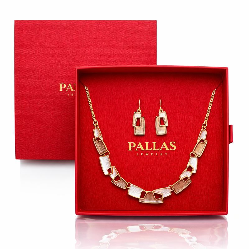 Geometric hand painted enamel jewelry set presented in gift box