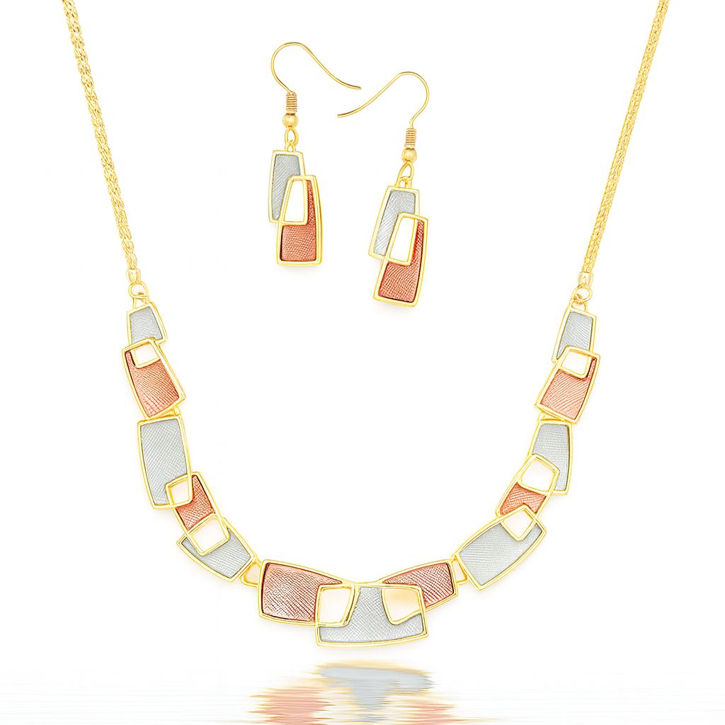 Geometric enamel necklace and earrings set with KC gold plating