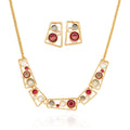Geometric hand-painted enamel necklace and earrings set in KC gold plated alloy