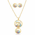Modern geometric enamel necklace and matching earrings set for women
