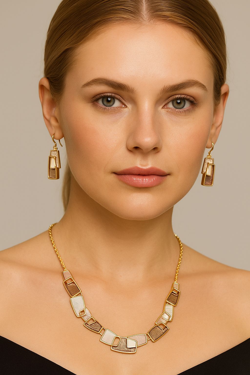 Geometric hand painted enamel necklace worn for modern everyday style