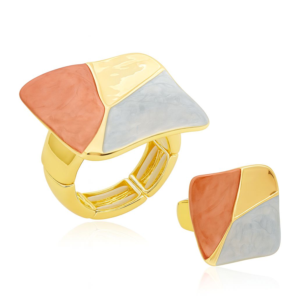 Geometric enamel statement ring with KC gold plating – front view