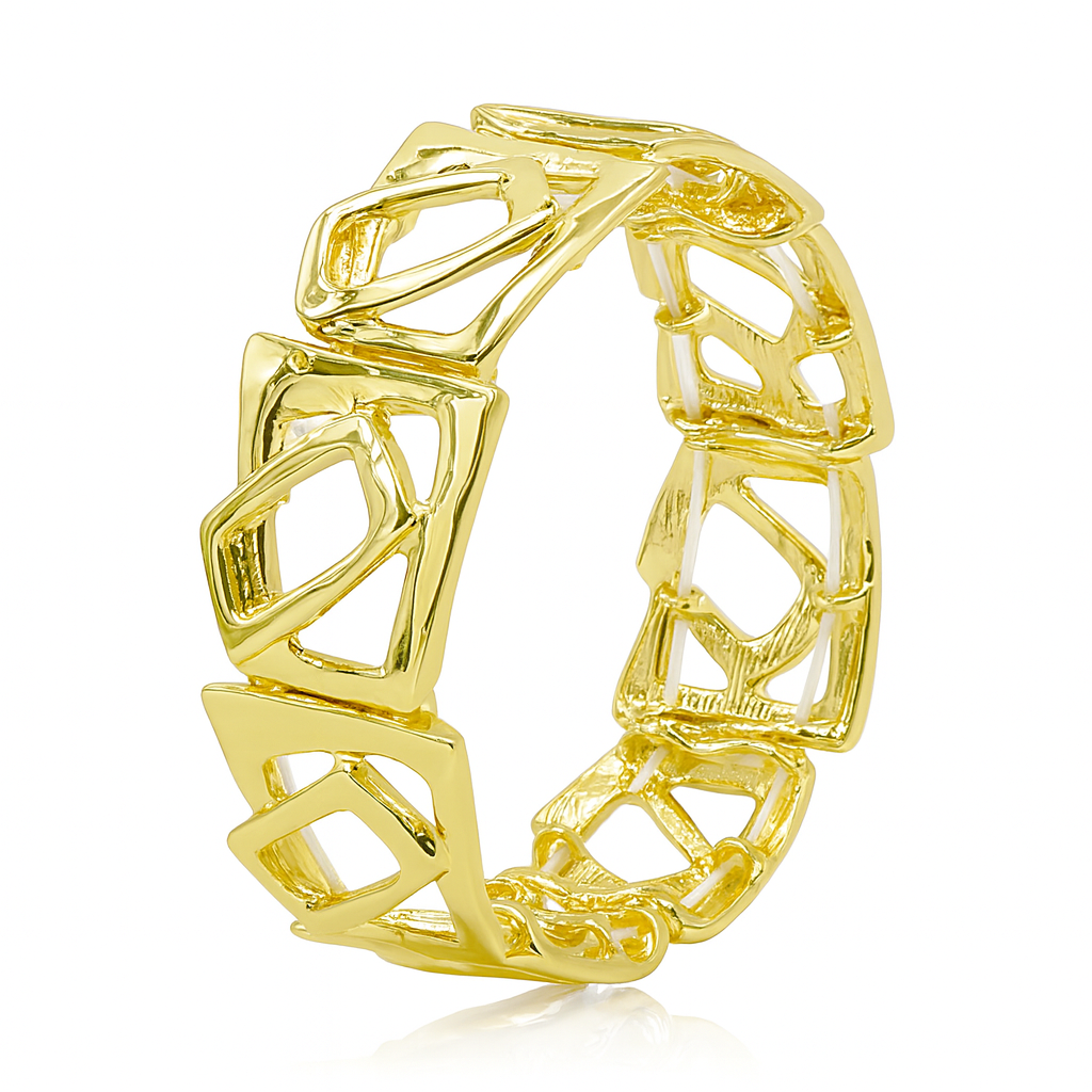 Geometric hollow gold bracelet with KC gold plating and artistic hand-paint texture in modern design