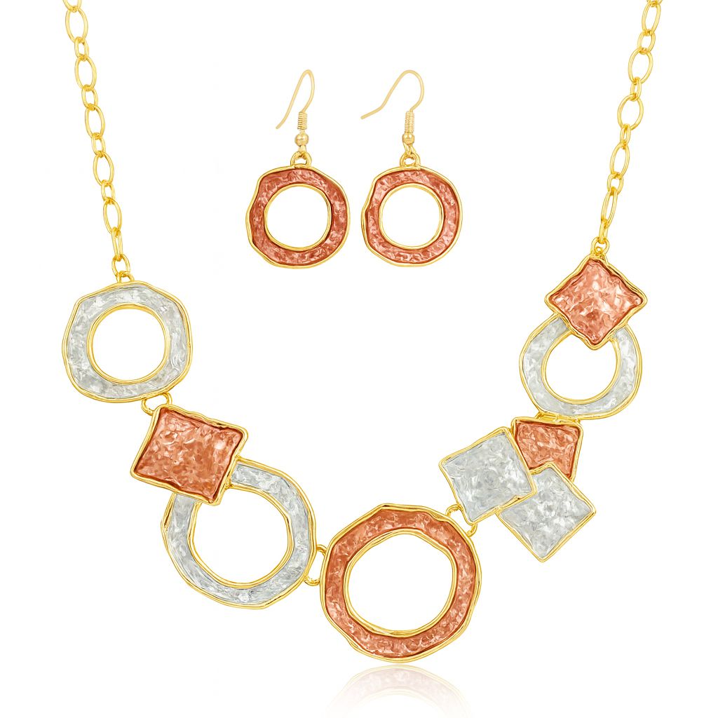 KC gold plated geometric necklace and earrings set for women