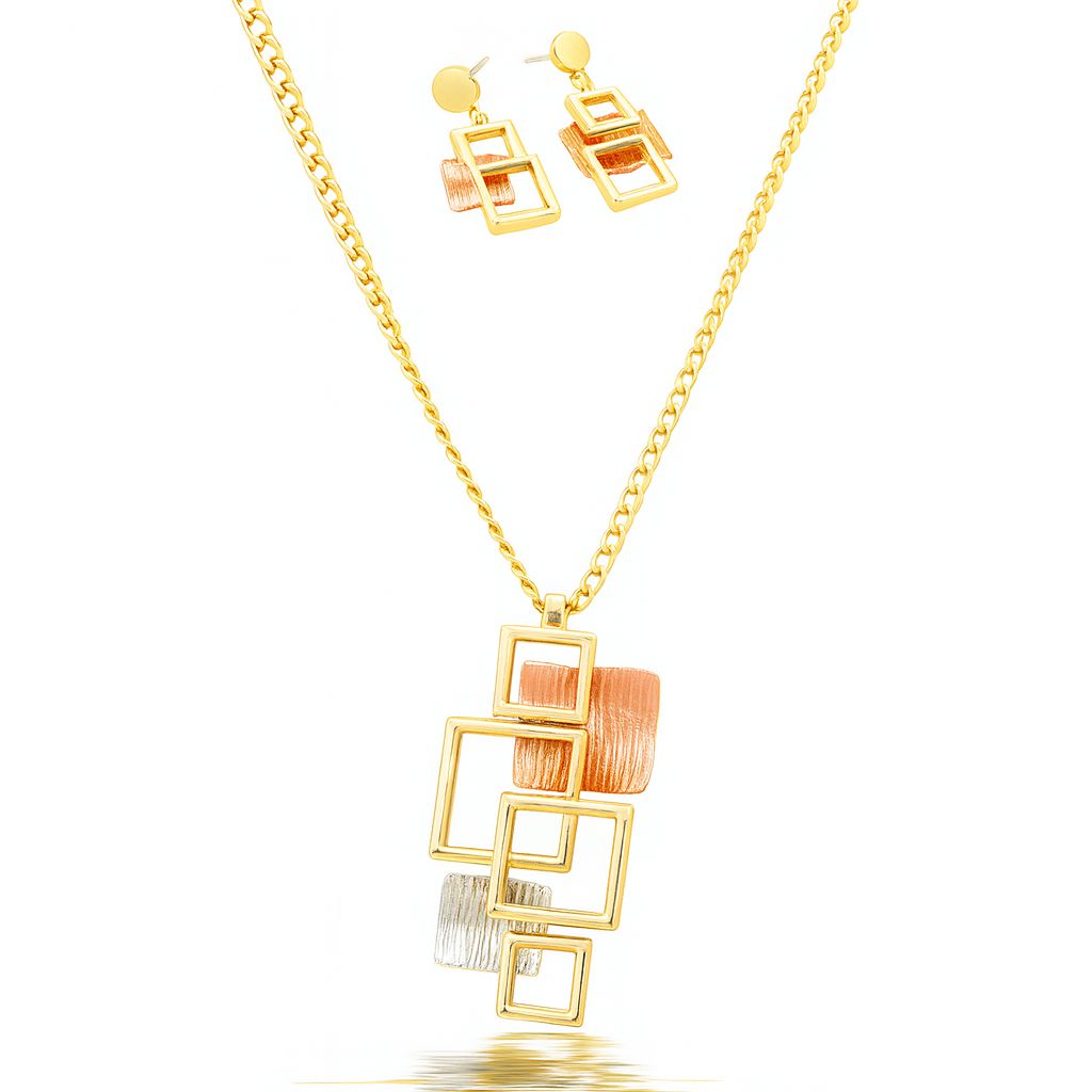 Geometric gold pendant necklace with hand-painted enamel for women