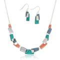 Geometric hand painted enamel necklace and earring set in KC gold plated alloy