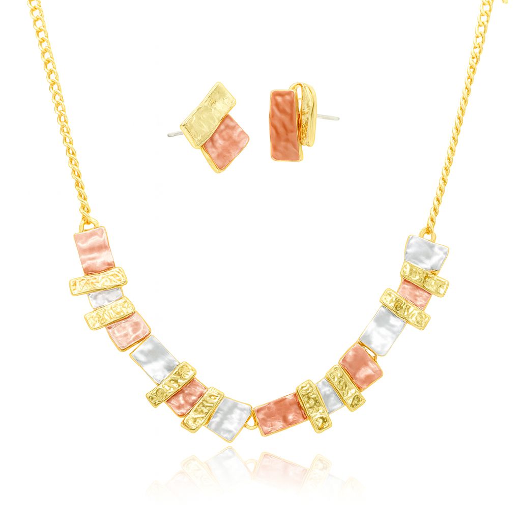 Hand-painted geometric necklace and earrings set in KC gold plating