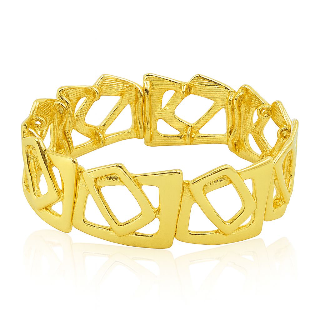 Geometric hollow gold bracelet with KC gold plating and artistic hand-paint texture, modern statement jewelry for women