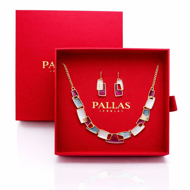 KC gold plated geometric necklace with hand painted enamel detail