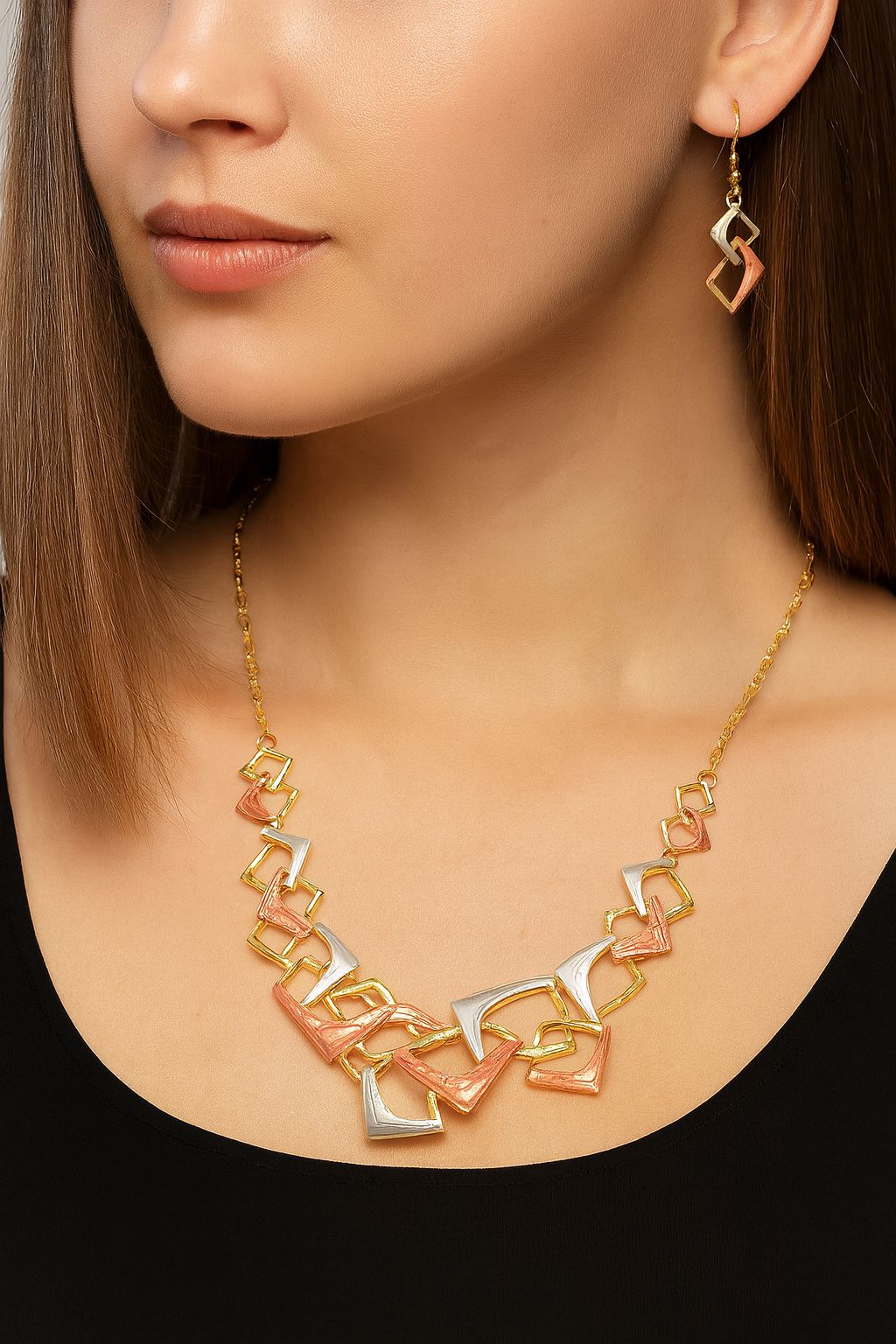 Gold plated abstract necklace with hand-painted enamel details