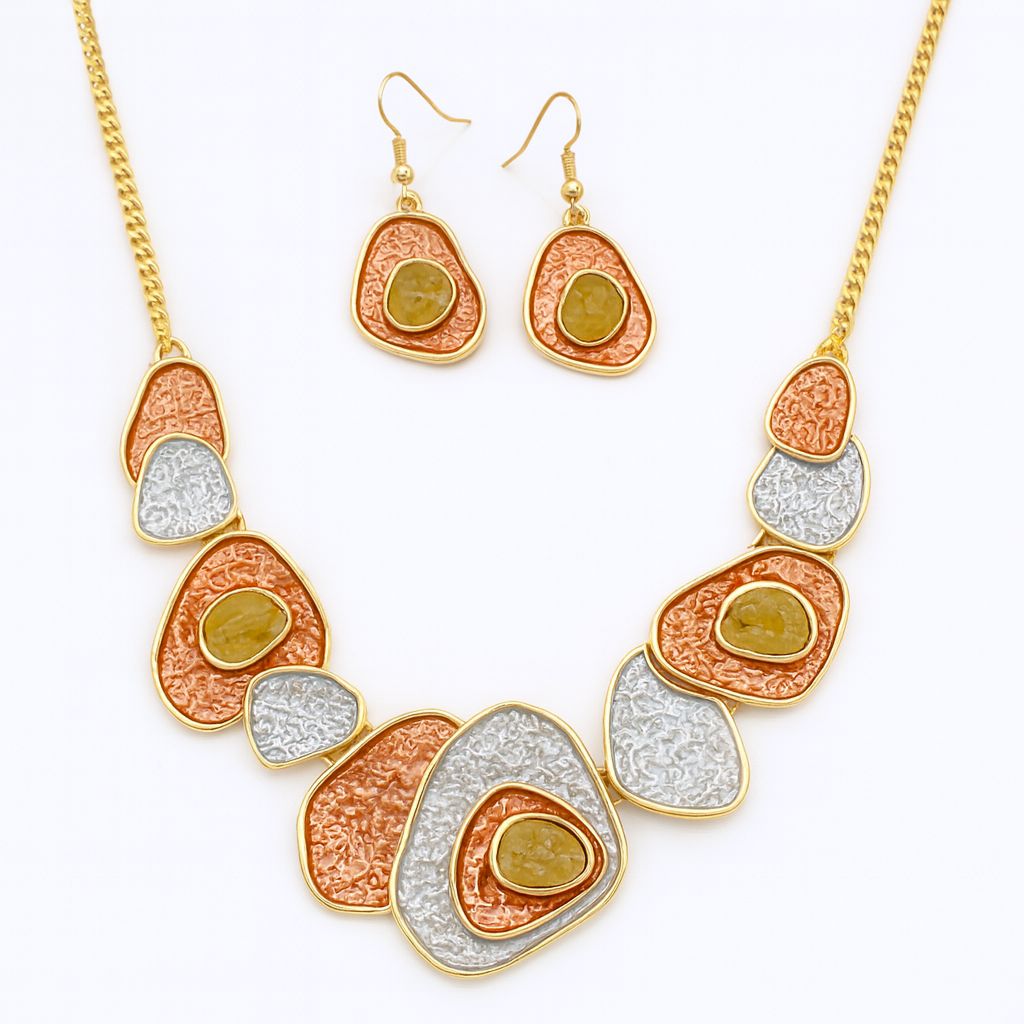 Geometric gold plated necklace and earrings set for women