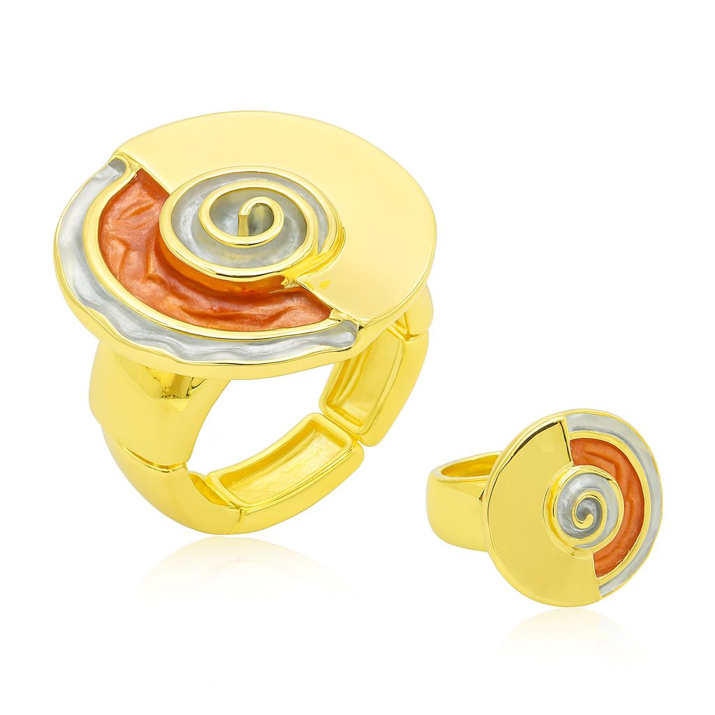 Geometric spiral statement ring in KC gold with hand-painted enamel