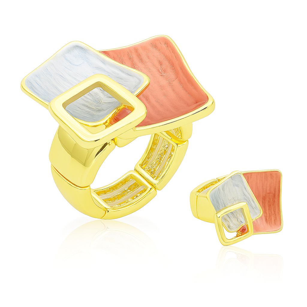 Modern geometric square enamel ring with KC gold plating, adjustable artistic design