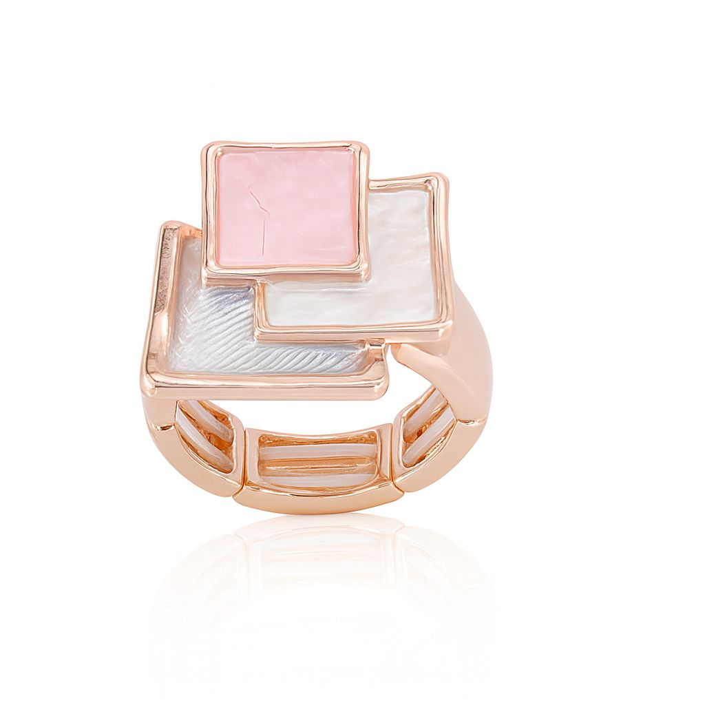 Geometric square enamel ring worn on hand with KC gold plating
