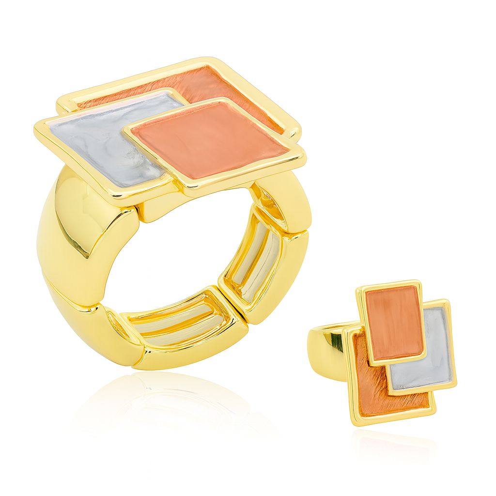 Geometric KC gold plated square stack ring with hand-painted enamel front view.