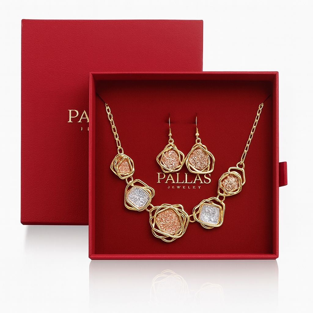 PALLAS jewelry gift box with geometric textured necklace set