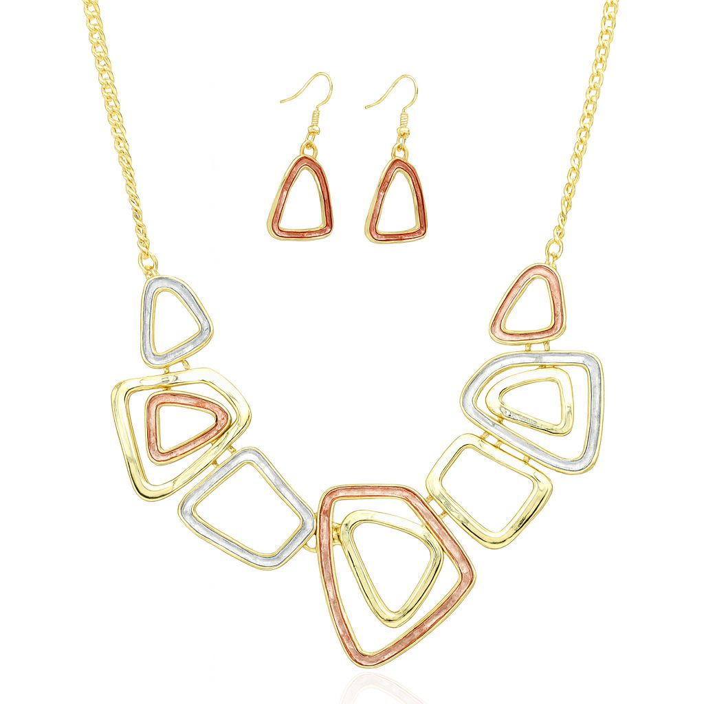 Geometric triangle necklace and earrings set in KC gold plating