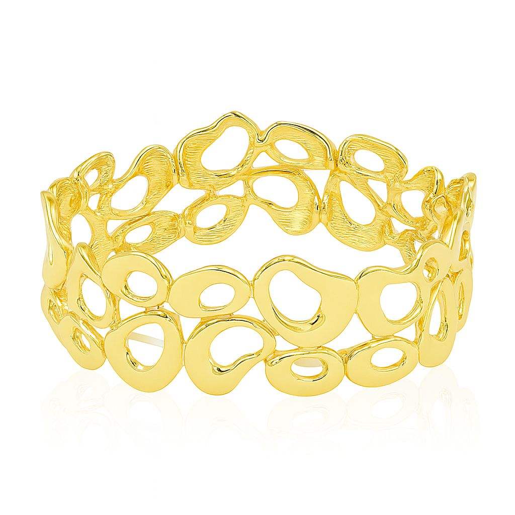 KC Gold Openwork Oval Bracelet featuring handmade textured gold alloy openwork ovals in a lightweight, elegant open-link bangle design for women