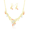 Gold branch drop necklace and earrings set for women