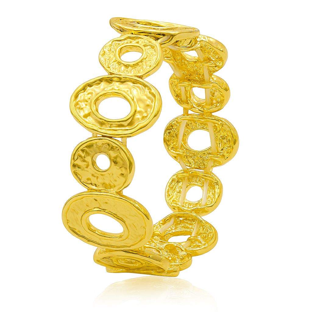 KC gold-plated textured circle-link bracelet with hollow artistic open-ring design